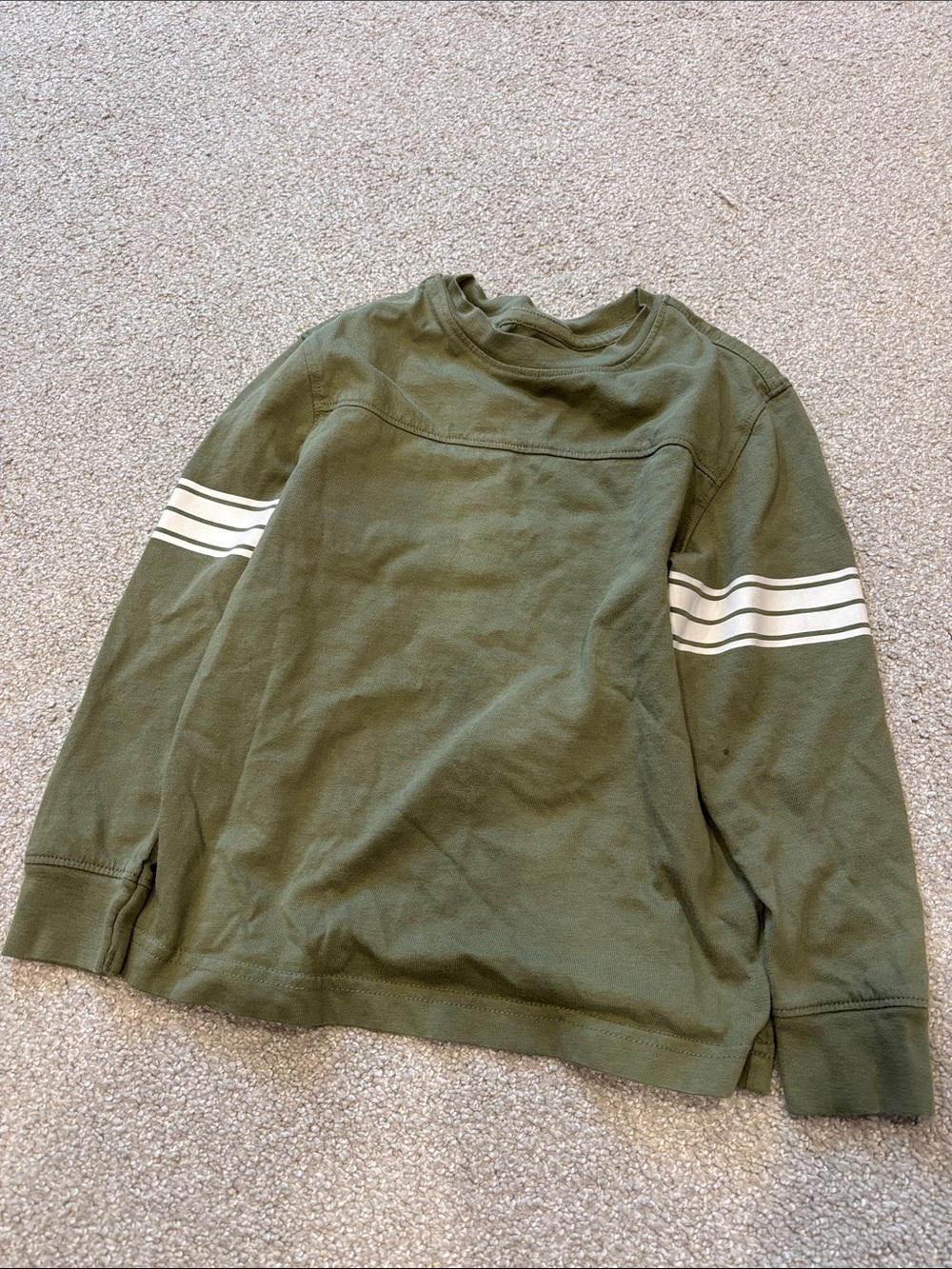 Old Navy Olive Green Long Sleeve Tee with White Sleeve Stripes